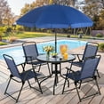 thumbnail image 1 of Walsunny 6 Piece Patio Furniture Set with Umbrella, Outdoor Patio Dining Set with 4 Folding Chairs and Tempered Glass Dining Table, Dark Blue, 1 of 9