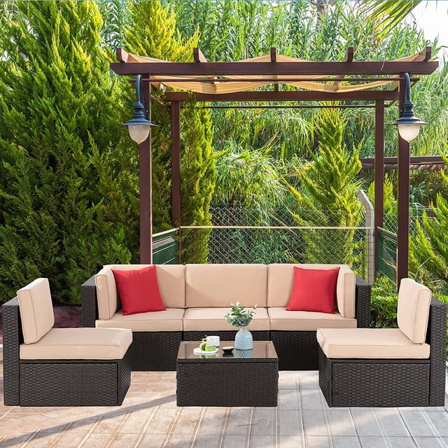 Curated visual reference: Want Edgence Pent Sectional Outdoor Sofa Set Reference: Walsunny 6 Pieces Patio Furniture Sets Outdoor All Weather Sectional