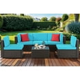 thumbnail image 1 of Walsunny 6 Pieces Patio Furniture Sets Outdoor All-Weather Sectional Patio Sofa Set PE Rattan Manual Weaving Wicker Patio Conversation Set Blue, 1 of 7