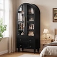 thumbnail image 1 of Walsunny 6-Tier Arched Bookshelf with Glass Door, Wood Display Cabinet Multifunctional Farmhouse Bookcase with Drawers Arch Bookcase Cabinet for Living Room, Black, 1 of 9