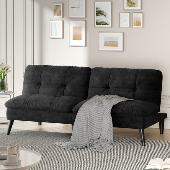 Walsunny 60" 3 in 1 Convertible Sofa Bed, Foldable Sleeper Futon Couch Bed with 3-Angle Adjustment, Soft Dutch Velvet Loveseat Couch for Small Space, Suitable for Relax, Black