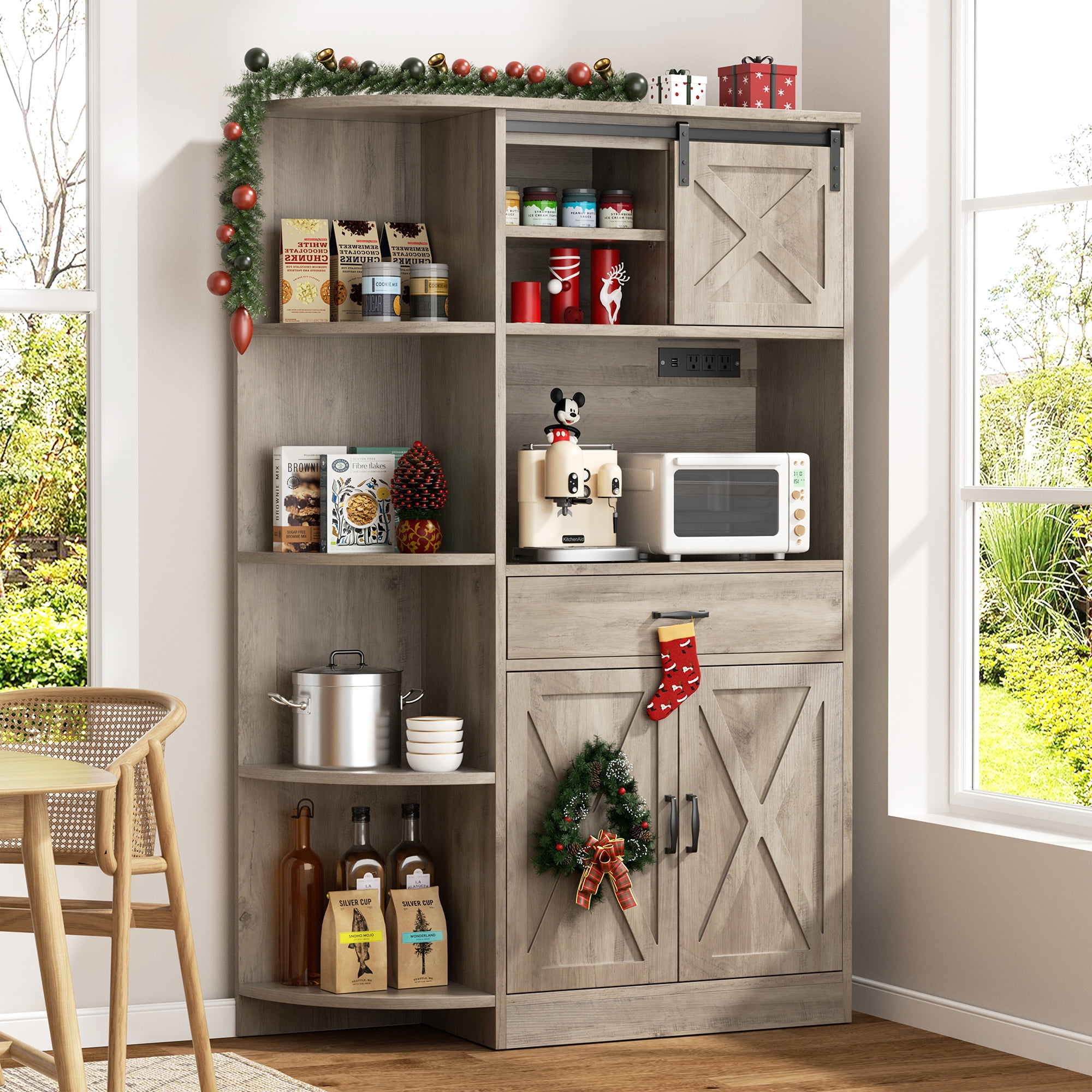Walsunny 47 Kitchen Pantry Storage Cabinet with Adjustable Shelves Racks and Doors Freestanding Kitchen Hutch Cupboard White
