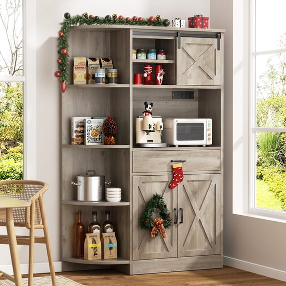 Walsunny 60.4" Kitchen Pantry Storage Cabinet with Adjustable Shelves, Racks and Doors Freestanding Kitchen Hutch Cupboard