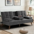 thumbnail image 1 of Walsunny 60' Convertible Loveseat Couch Small Folding Sofa Bed Removable Armrest, Modern Futon Recliner Sleeper with 2 Cup Holder Dark Gray, 1 of 7