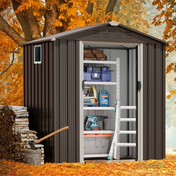 Walsunny 6X4 FT Outdoor Storage Shed,Waterproof Metal Garden Sheds with Lockable Double Door Weather Resistant Steel Tool Storage House Shed Grey