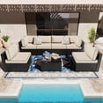 thumbnail image 1 of Walsunny 7 Piece Outdoor Patio Conversation Set, Rattan Sectional Sofa Set, All-Weather Outdoor Modern Sectional Furniture Wicker Couch with Glass Coffee Table, for Patio Deck Garden Pool,Khaki, 1 of 7