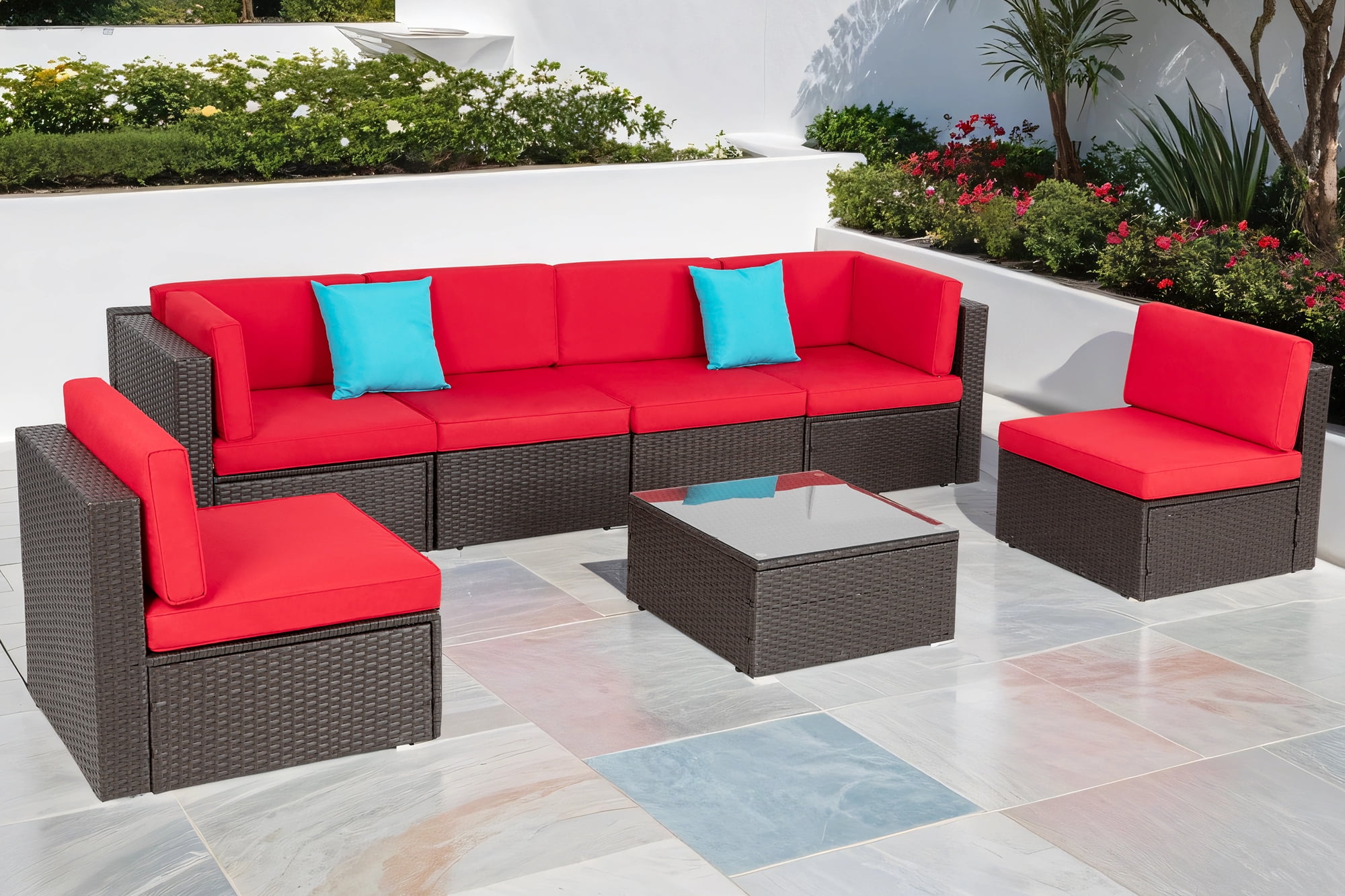 Walsunny 7 Pieces Patio Furniture Sets Outdoor AllWeather Sectional Patio Sofa Set PE Rattan