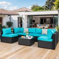 thumbnail image 1 of Walsunny 7 Pieces Patio Outdoor Furniture Sets,All-Weather Rattan Sectional Sofa with Tea Table&Washable Couch Cushion Blue, 1 of 8