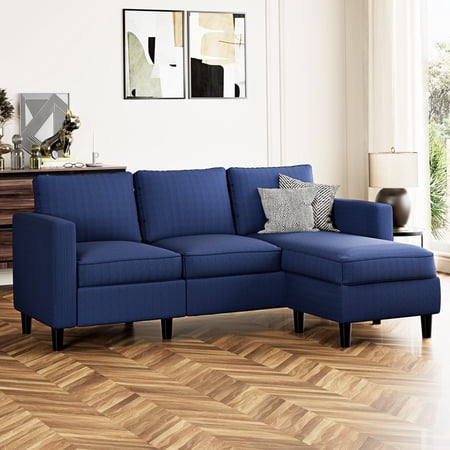 Walsunny 73.6" Convertible Sectional Sofa Couch, L-Shaped 3-Seat Sofa Couch with Reversible Chaise for Small Space,Blue