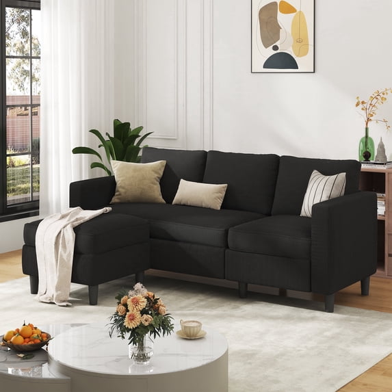 Walsunny 73.6" Convertible Sectional Sofa Couch L Shaped Couch Reversible Chaise for Small Living Room Apartment,Black