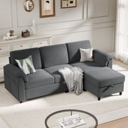 Walsunny 69 Convertible Sectional Sofa Couch with Storage Ottoman,L Shaped Sofa with Removable Pillows & Linen Fabric, Modern 3-Seat Couch with Reversible Storage Chaise,Dark Gray
