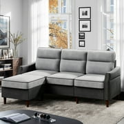 Walsunny 78” L Shaped Sofa Couch, 3-Seat Sectional Couch with Reversible Ottoman, Modern Fabric Sofa with Side Storage Bag
