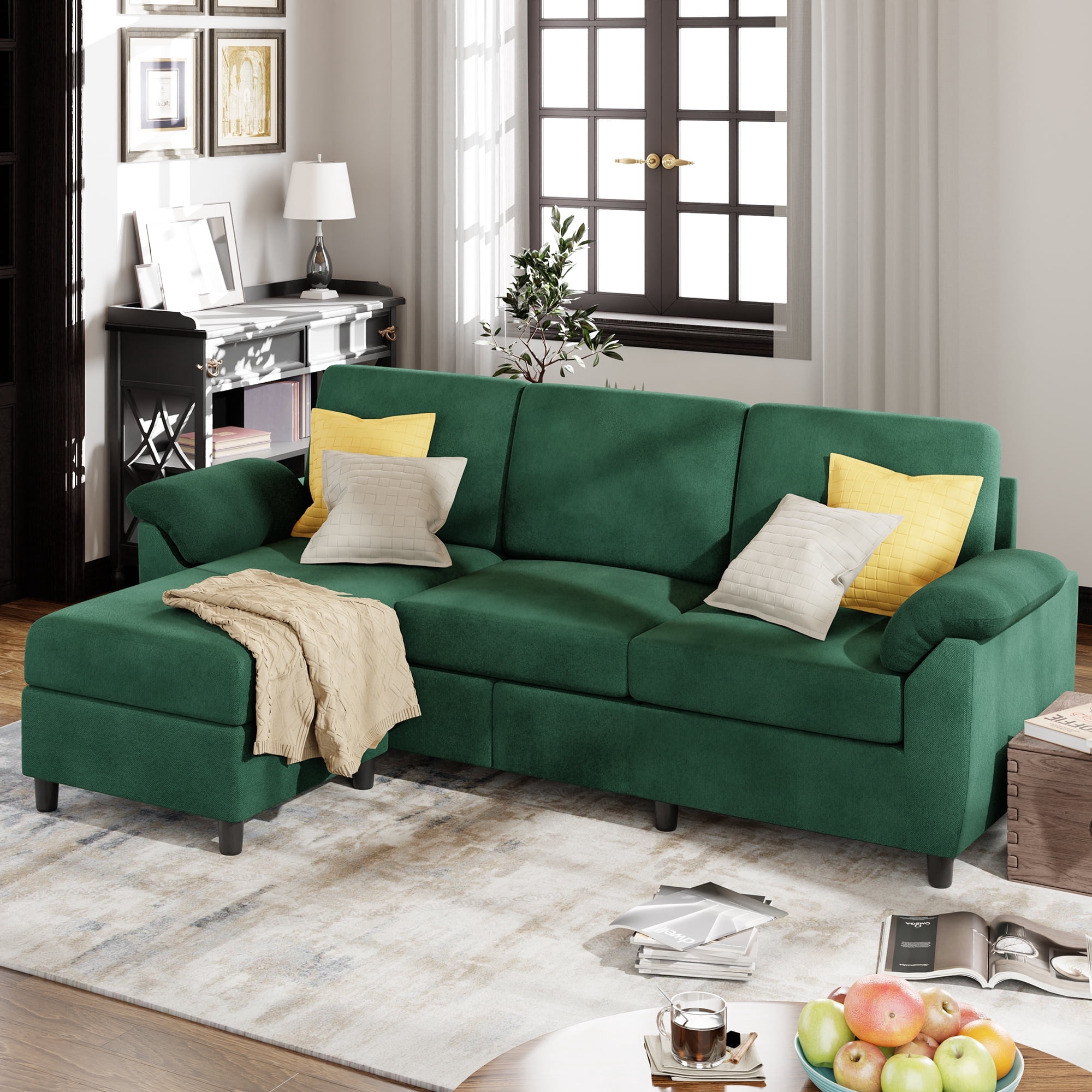 Walsunny 79" Convertible Sectional Sofa Couch With Ottoman,Linen Fabric ...