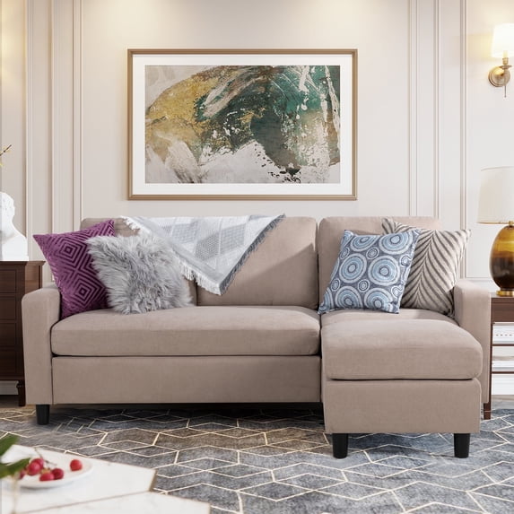 Walsunny 73.6" Convertible Sectional Sofa Couch L Shaped Couch Reversible Chaise for Small Living Room Apartment,Khaki