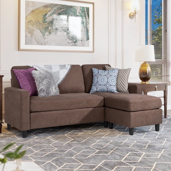 Walsunny 73.6" Convertible Sectional Sofa Couch L Shaped Couch Reversible Chaise for Small Living Room Apartment,Brown