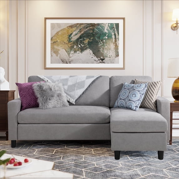 Walsunny 73.6" Convertible Sectional Sofa Couch L Shaped Couch Reversible Chaise for Small Living Room Apartment,Light Gray