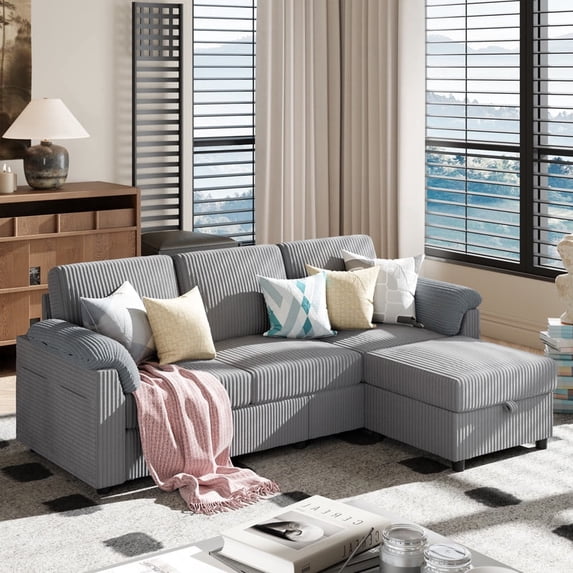 Walsunny 79" Convertible Sectional Sofa, L Shaped Sofa Couch with Reversible Chaise for Living Room Modern Linen Fabric for Living Room, Light Gray