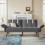 Walsunny 79" Velvet Futon Couch Sofa Bed, Folding Sleeper Loveseat with Adjustable Armrests Backrest Dark Grey