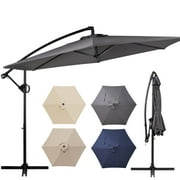 Walsunny 9FT Outdoor Hanging Offset Cantilever Umbrella with Cross Base, Patio Market Umbrella with Crank Sun Shade Canopy, Gray
