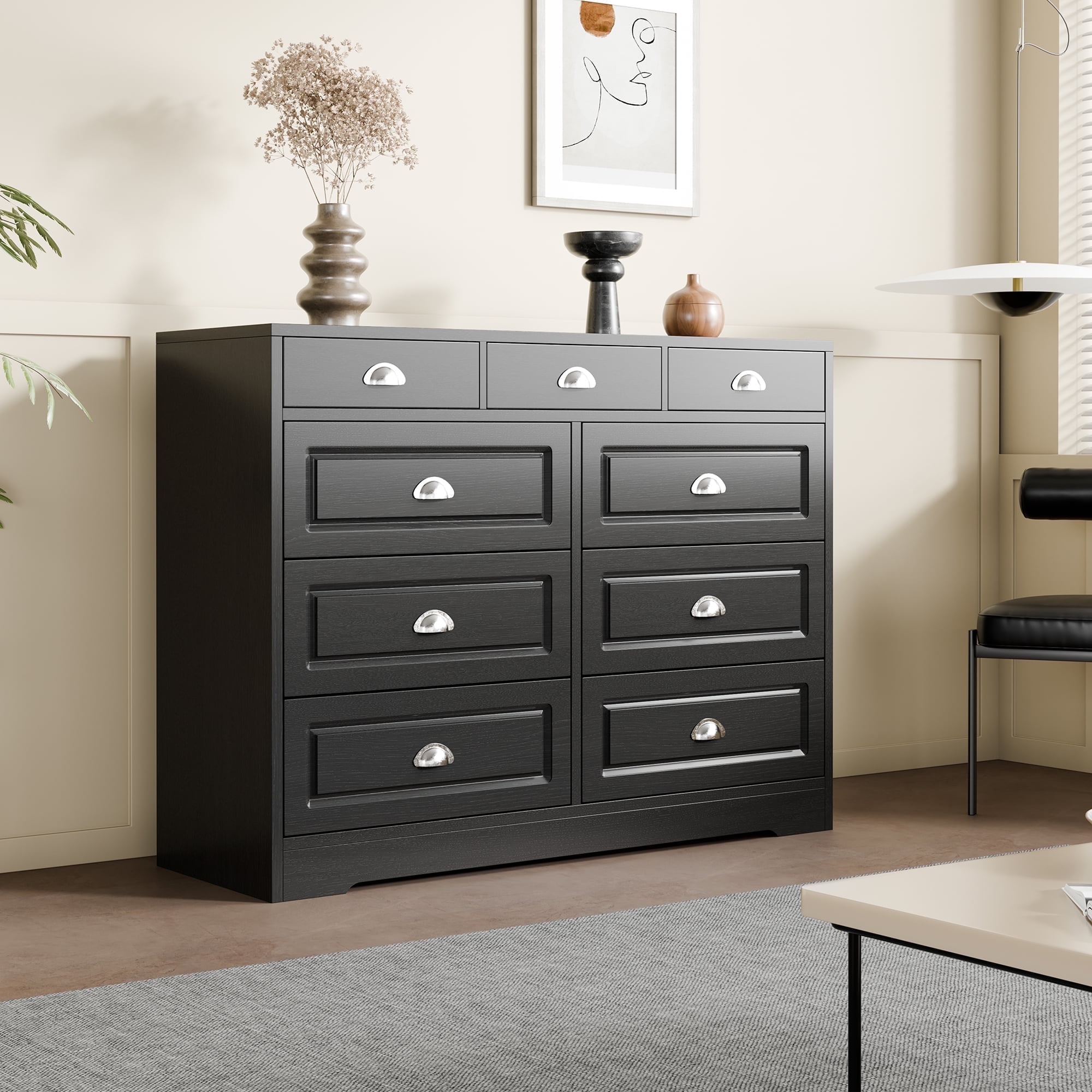 Walsunny 9-Drawer Dresser, Double Chest with Metal Handles