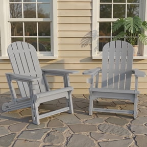 Walsunny Adirondack Chairs Set of 2 Fire Pit Chair Set with Connecting Tray Cup Holder Removable Tabletop,All-Weather HDPE Outdoor Chair Set for Patio Garden Lawn,Light Gray