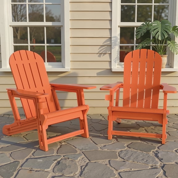 Walsunny Adirondack Chairs Set of 2 Fire Pit Chair Set with Connecting Tray Cup Holder Removable Tabletop,All-Weather HDPE Outdoor Chair Set for Patio Garden Lawn,Orange