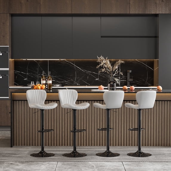 Walsunny Adjustable Bar Stools Set of 4 Leather Upholstered Swivel Counter Stools Counter Height Bar Stools with Large Base, Room Bar, Beige