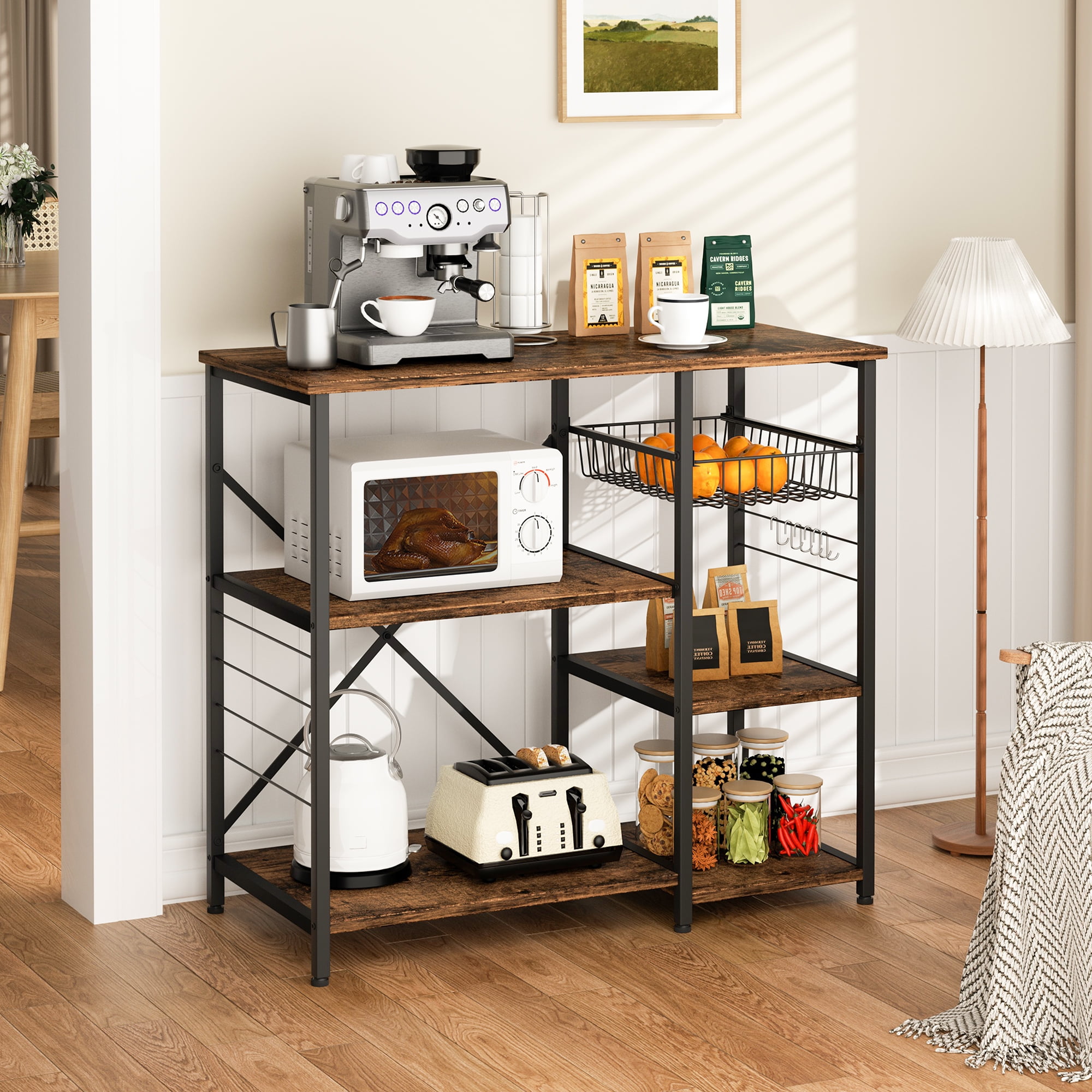 Walsunny Kitchen Bakers Rack with Power Outlet Shelves for