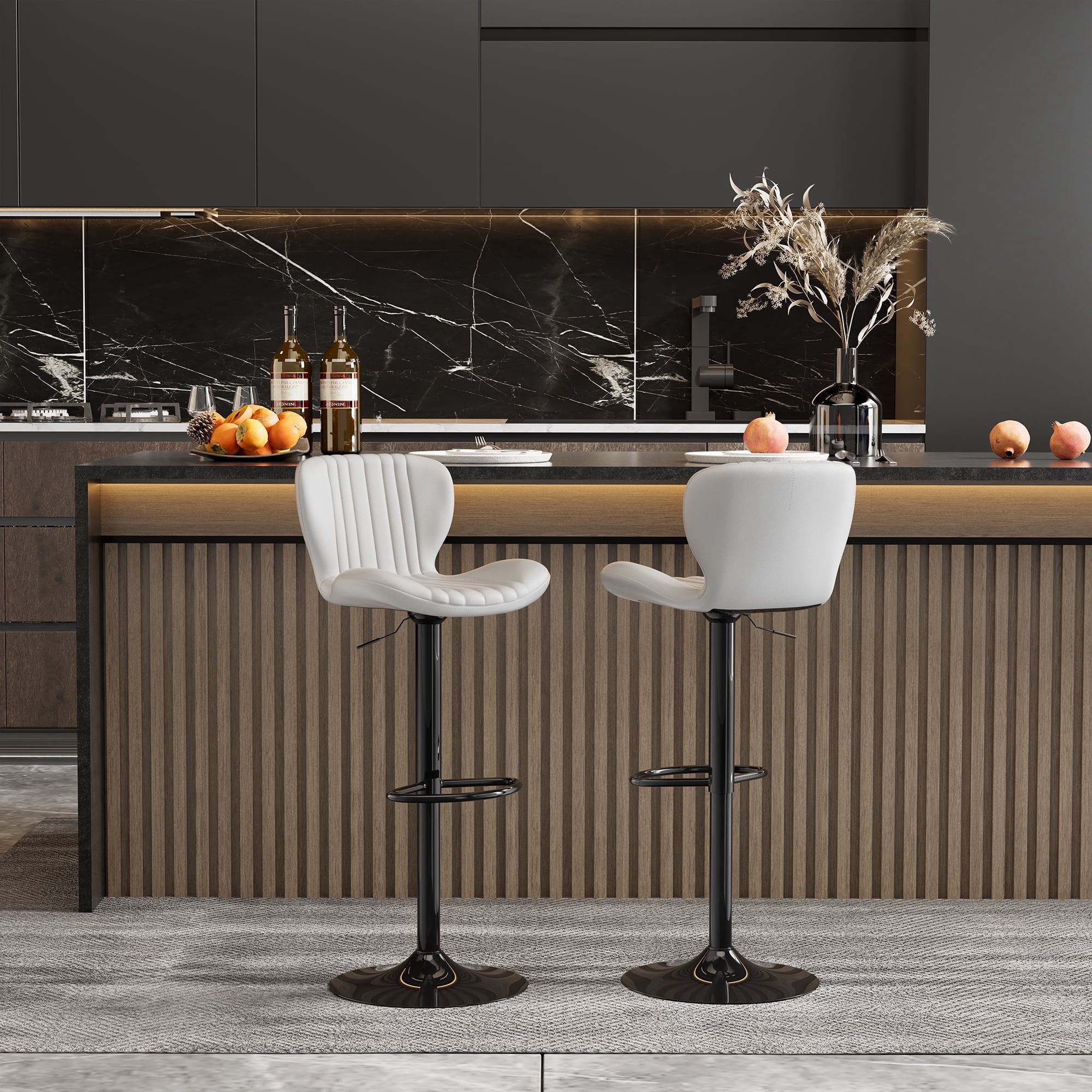 Walsunny Adjustable Bar Stools Set of 2 Leather Upholstered Swivel Counter Stools Counter Height Bar Stools with Large Base, Room Bar, Beige