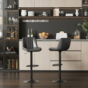 Walsunny Adjustable Bar Stools Set of 2 Leather Upholstered Swivel Counter Stools Counter Height Bar Stools with Large Base, Room Bar, Black