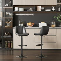 Walsunny Adjustable Bar Stools Set of 2 Leather Upholstered Swivel Counter Stools Counter Height Bar Stools with Large Base, Room Bar, Black