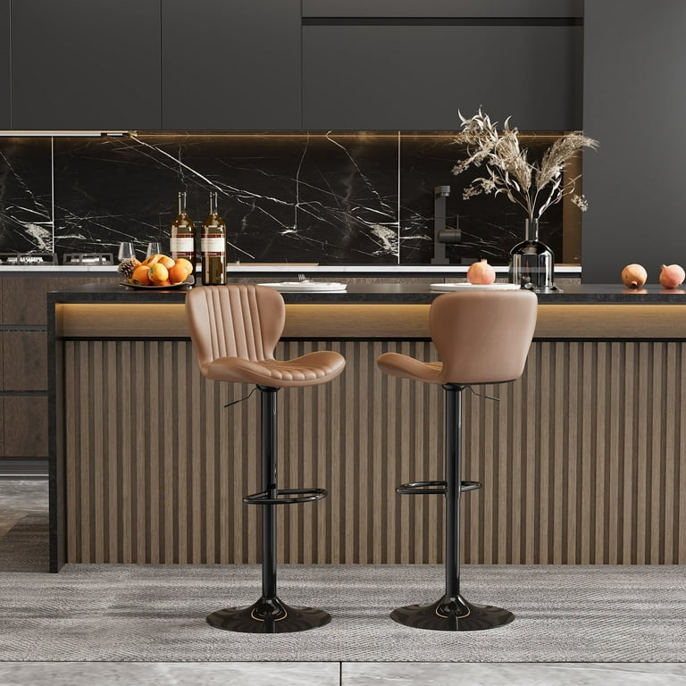 Walsunny Adjustable Bar Stools Set of Leather Upholstered Swivel