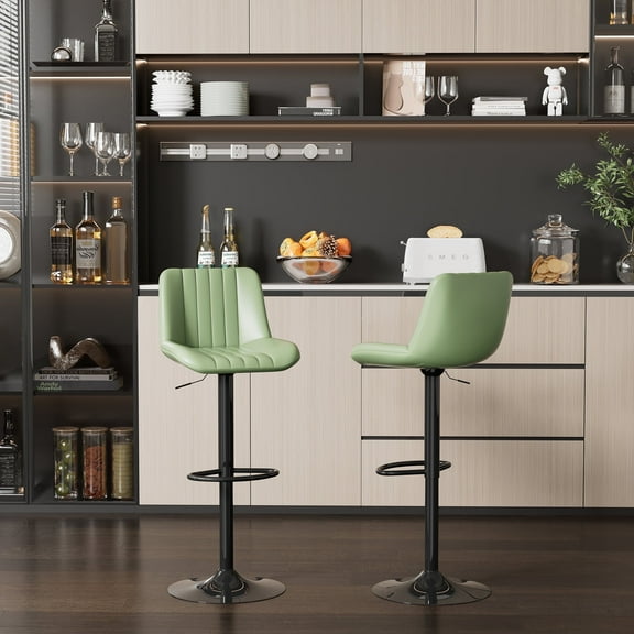 Walsunny Adjustable Bar Stools Set of 2 Leather Upholstered Swivel Counter Stools Counter Height Bar Stools with Large Base, Room Bar, Green