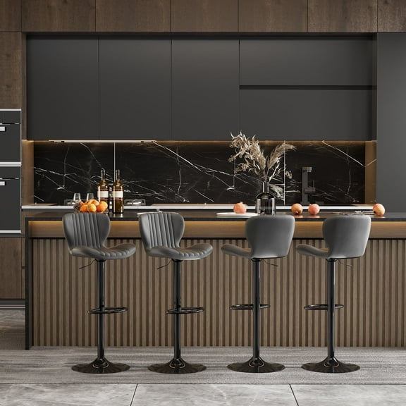 Walsunny Adjustable Bar Stools Set of 4 Leather Upholstered Swivel Counter Stools Counter Height Bar Stools with Large Base, Room Bar, Black