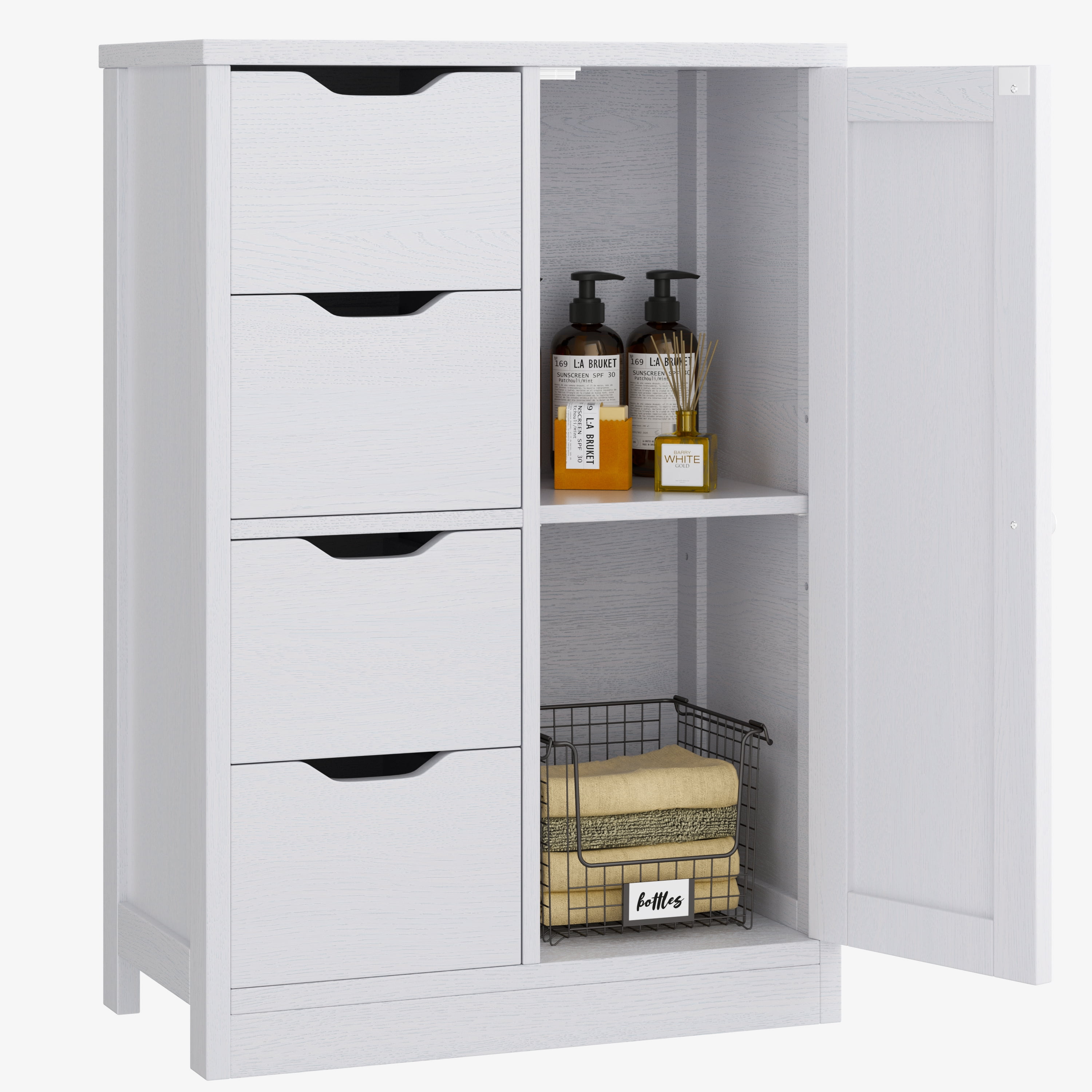 Walsunny Bathroom Floor Storage Cabinet, Wooden Storage Organizer with ...