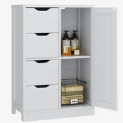 Walsunny Bathroom Floor Cabinet Storage Organizer Freestanding Wooden Cupboard with Door Drawers Adjustable Shelf for Small Spaces Laundry Room Kitchen Living Room Bedroom Home Office,White