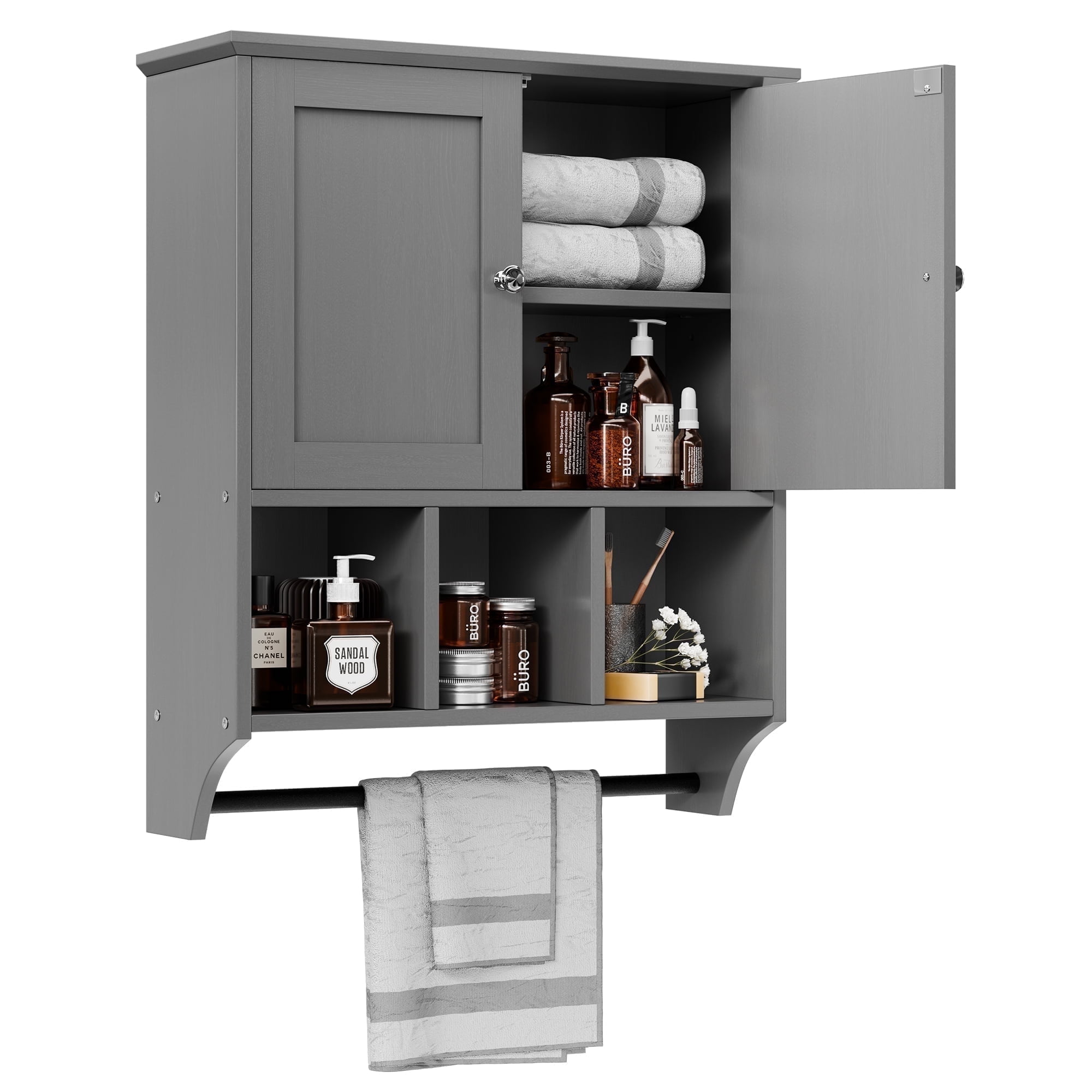 Walsunny Bathroom Medicine Cabinet, Wall Storage Cabinet, Steel Pipe Rack for Hanging Towels and Kitchen Utensils, Suitable for Storing Cosmetics