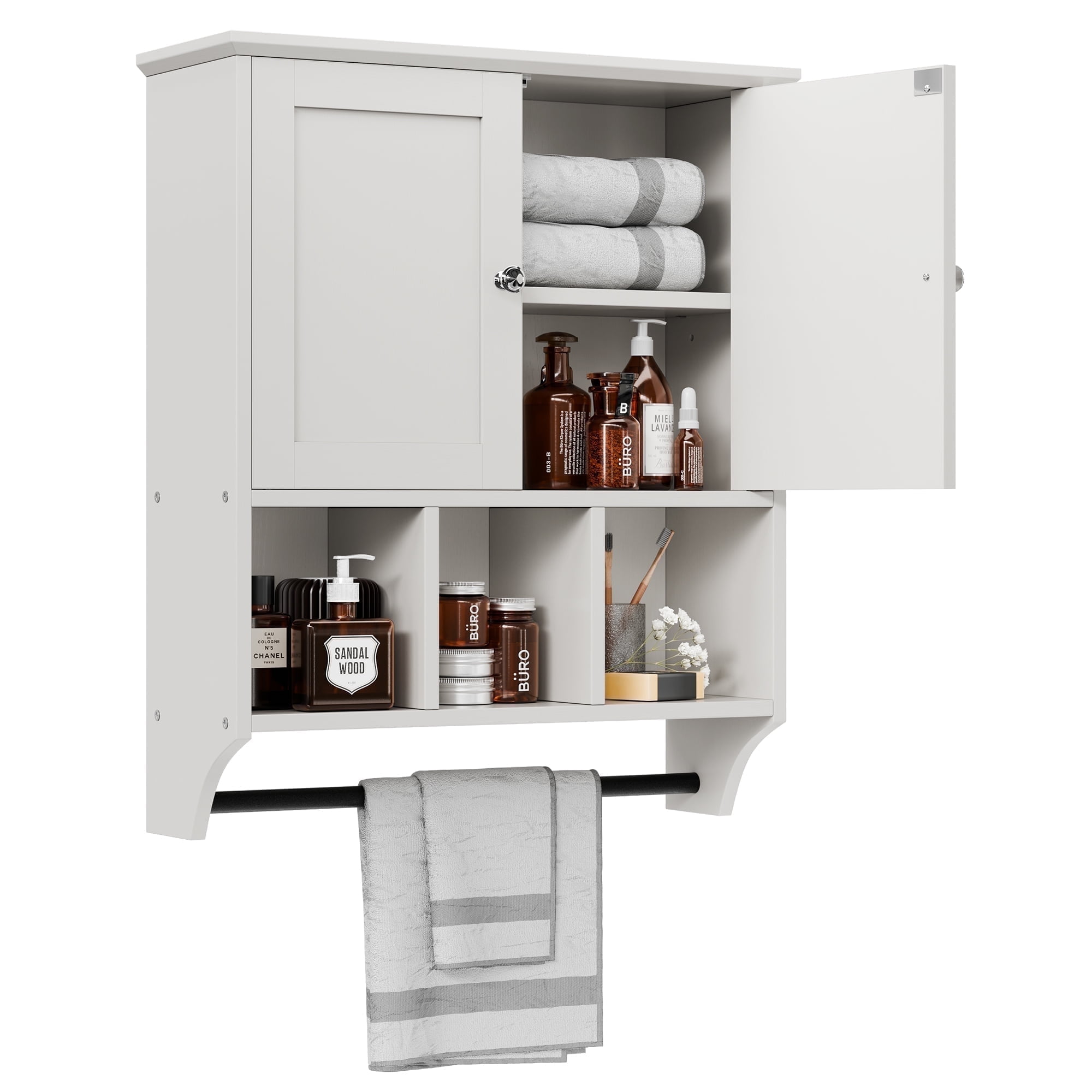 Walsunny Bathroom Medicine Cabinet, Wall Storage Cabinet, Steel Pipe Rack for Hanging Towels and Kitchen Utensils, Suitable for Storing Cosmetics