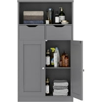 Walsunny Bathroom Storage Cabinet, Floor Storage Cabinet with 2 Drawers 2 Doors and 2 Adjustable Shelves, Freestanding Wood Storage Organizer for Bathroom Living Room Kitchen Entryway, Grey