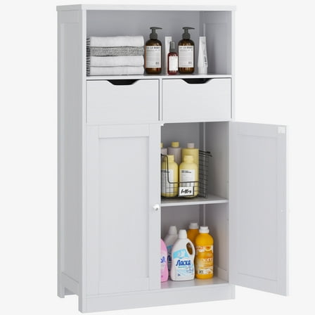 Walsunny Bathroom Storage Cabinets for Floor with 2 Doors 2 Drawers Freestanding Wooden Shelves Organizer Cupboard for Small Spaces Bathroom Living Room Bedroom Entryway White