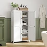 Walsunny Bathroom Storage Floor Cabinet Organizer with Adjustable Shelf 4 Magnetic Doors 43" Wooden Pantry Cabinet Freestanding for Kitchen Living Room Small Spaces,White