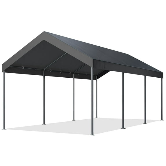 Walsunny Carport 10 x 20 ft Heavy Duty Carport Car Canopy with Powder-Coated Steel Frame, Portable Garage for Car, Boat, Shelter Party Tent with 180g PE Tarp Gray