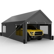 Walsunny Carport with 4 Sandbags 10x20 ft Heavy Duty Canopy with Roll-up Windows Portable Garage with Removable Sidewalls & Doors Car Canopy Gray