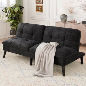 Walsunny Convertible Futon Sofa Bed, Foldable Sleeper Futon with 3-Angle Adjustment, Multifunctional Folding Futon Couch for Small Space, Black