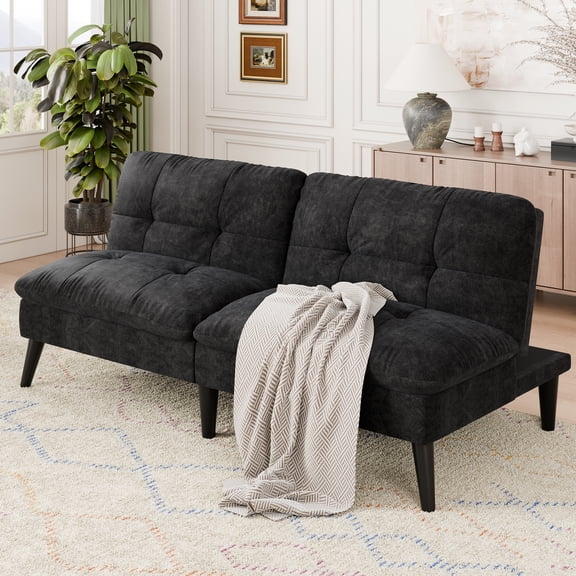 Walsunny Convertible Futon Sofa Bed, Foldable Sleeper Futon with 3-Angle Adjustment, Multifunctional Folding Futon Couch for Small Space, Black