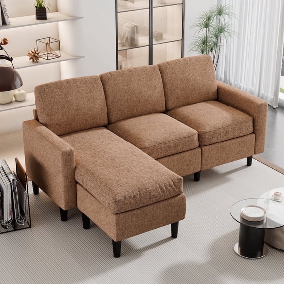 Walsunny Convertible L Shaped Sleeper Sectional Sofa Couch 3 Seat Sofa with Reversible Chaise for Living Room Apartment and Small Space, Brown