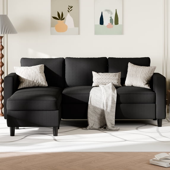 Walsunny Convertible L Shaped Sleeper Sectional Sofa Couch 3 Seat Sofa with Reversible Chaise for Living Room Apartment and Small Space, Black