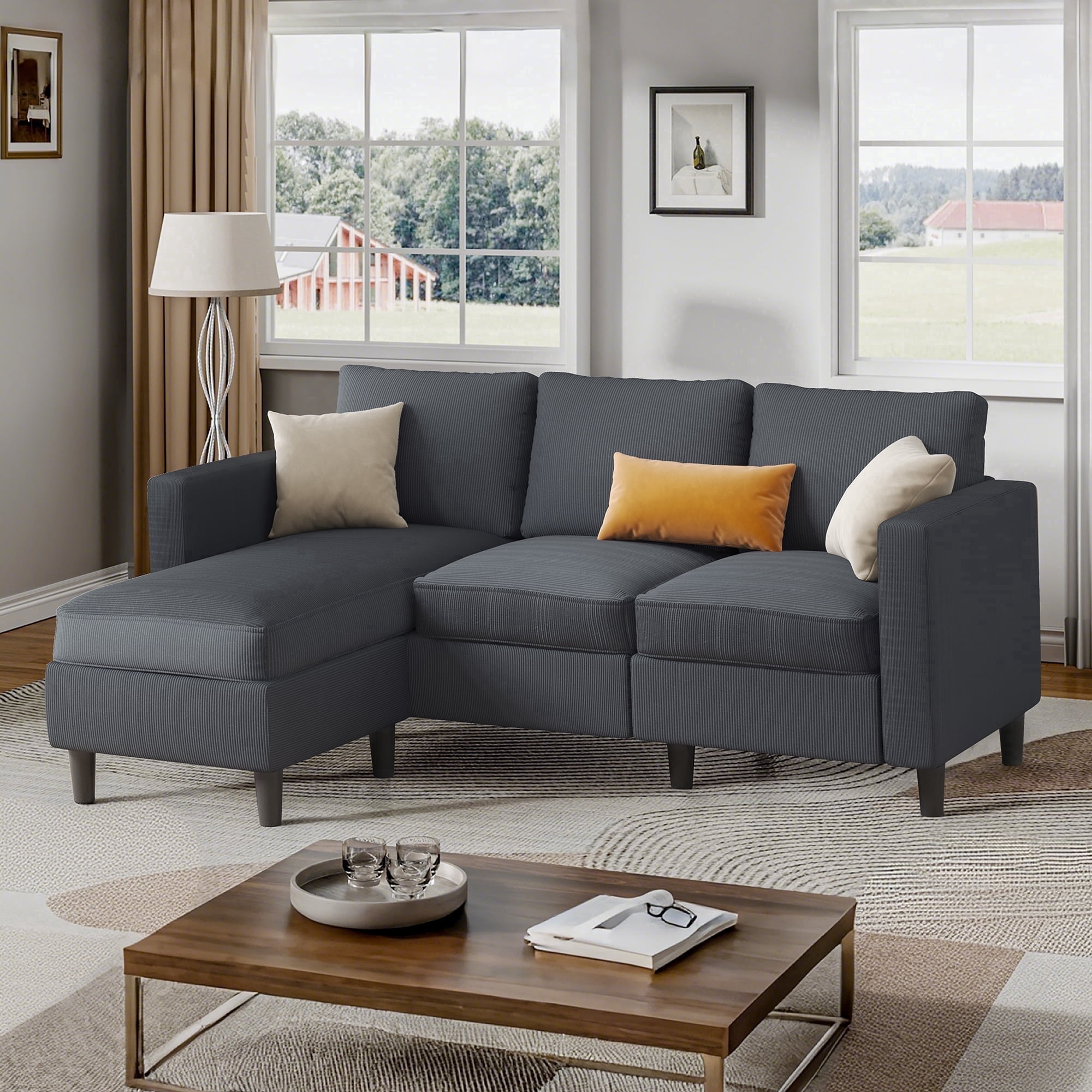 Walsunny, Convertible L Shaped Sleeper Sectional Sofa Couch, Gray