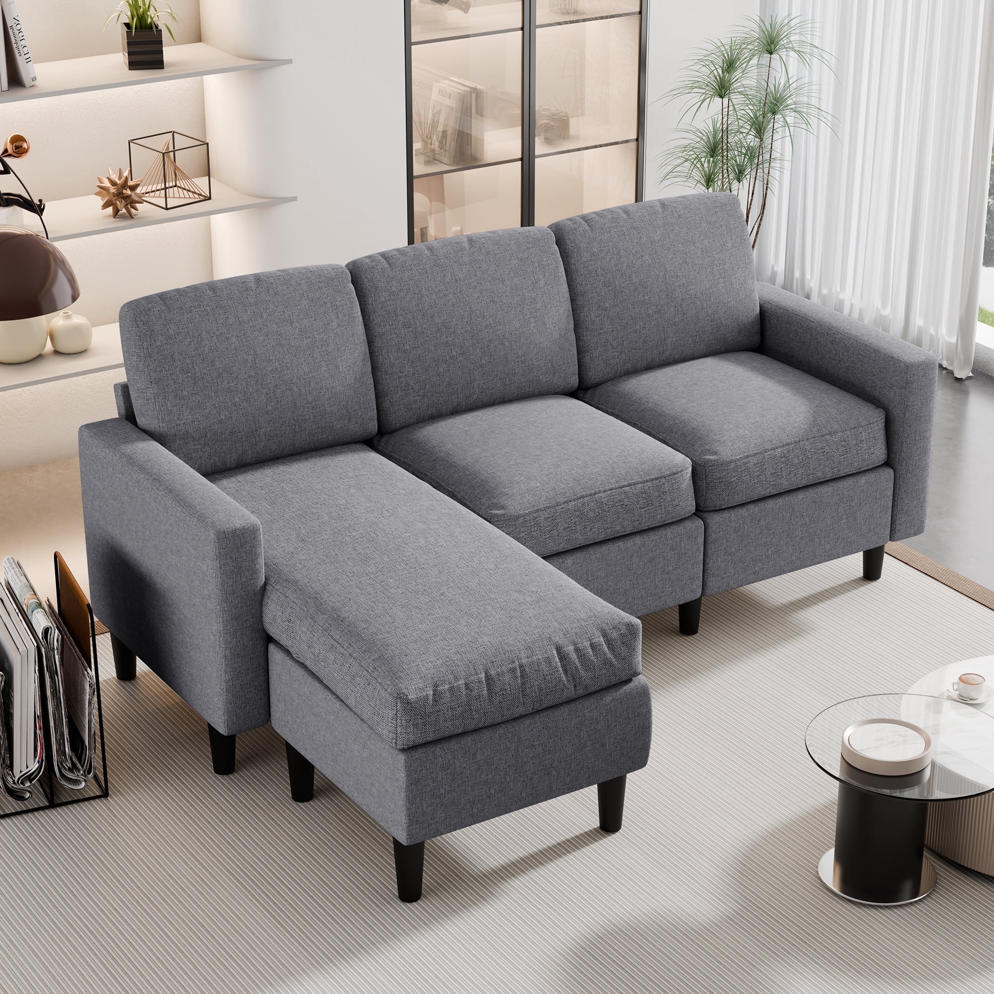 Walsunny Convertible L Shaped Sleeper Sectional Sofa Couch 3 Seat Sofa ...