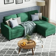 Walsunny Convertible Sectional Reversible Chaise, L-Shaped Sofa with Modern Linen Fabric(Green)